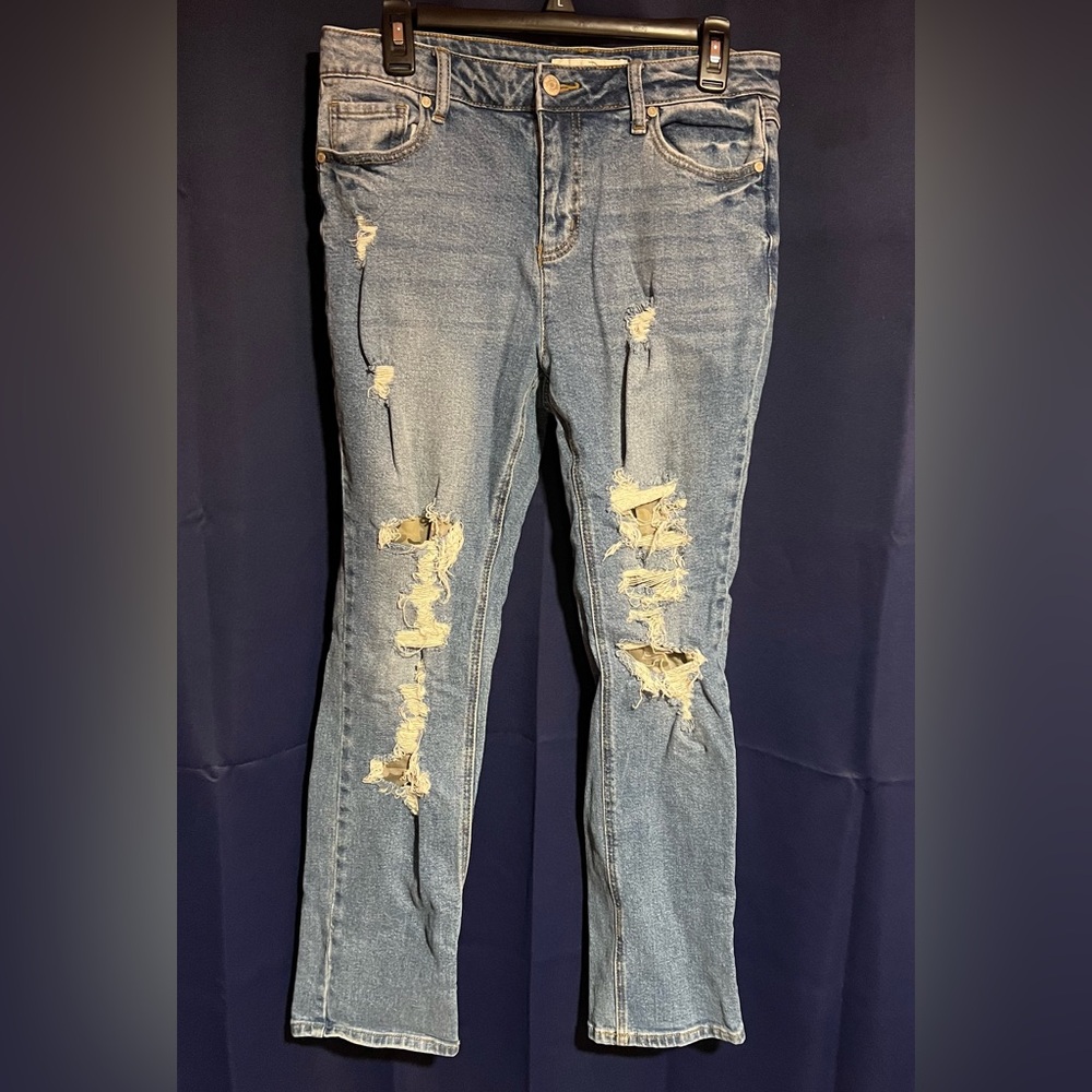 Distressed Blue Boot Cut Jeans